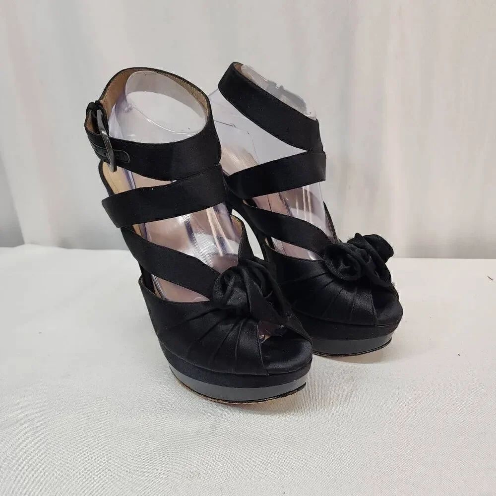 JOAN & DAVID Size 8.5 Davaleria Black Platform Ankle Strap Sandals Heels Stilett
